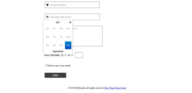 Reservation Form Calendar in French