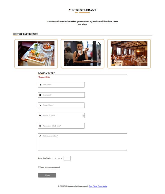 Reservation Form Style 1