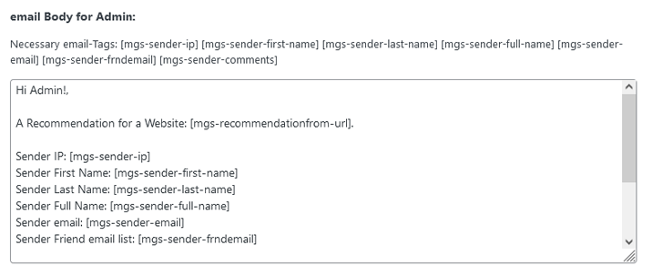 email Template for Admin